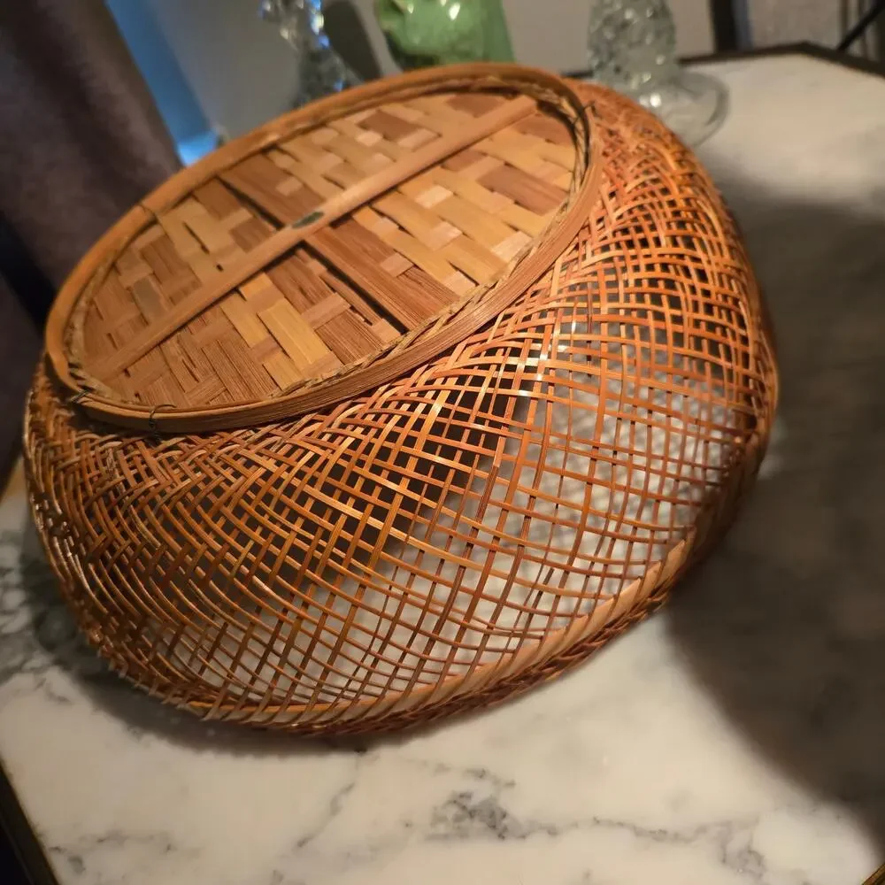 Vintage Asian Bamboo Morikago Basket Boho Organic Modern Catchall Wall Decor